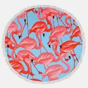Flamingo fringe round beach towel NIP